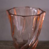 Rosaline vase, pink octagonal vintage glass