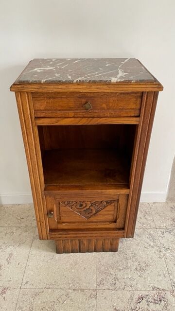 Bedside in oak and marble top