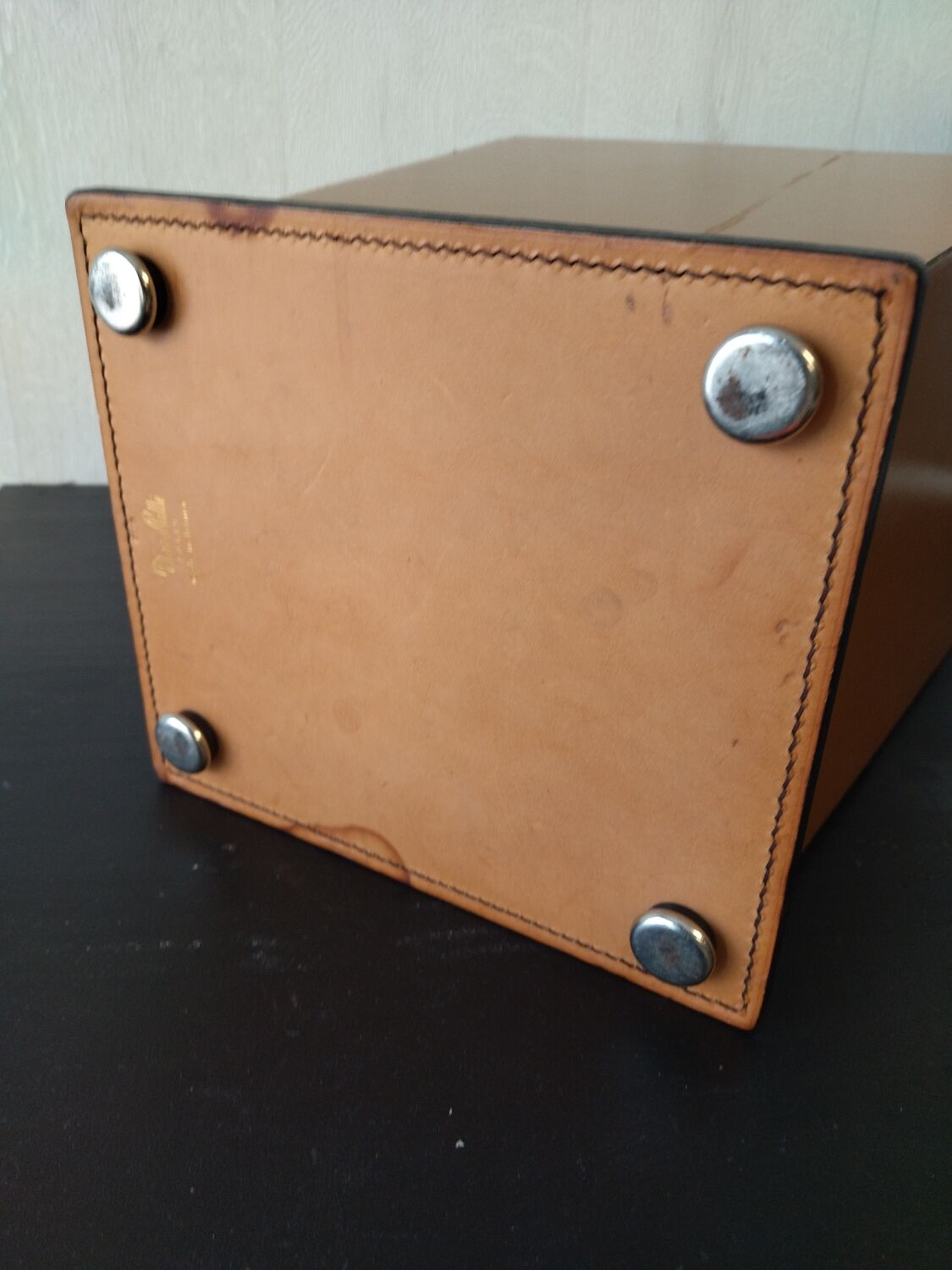 Leather wastebasket