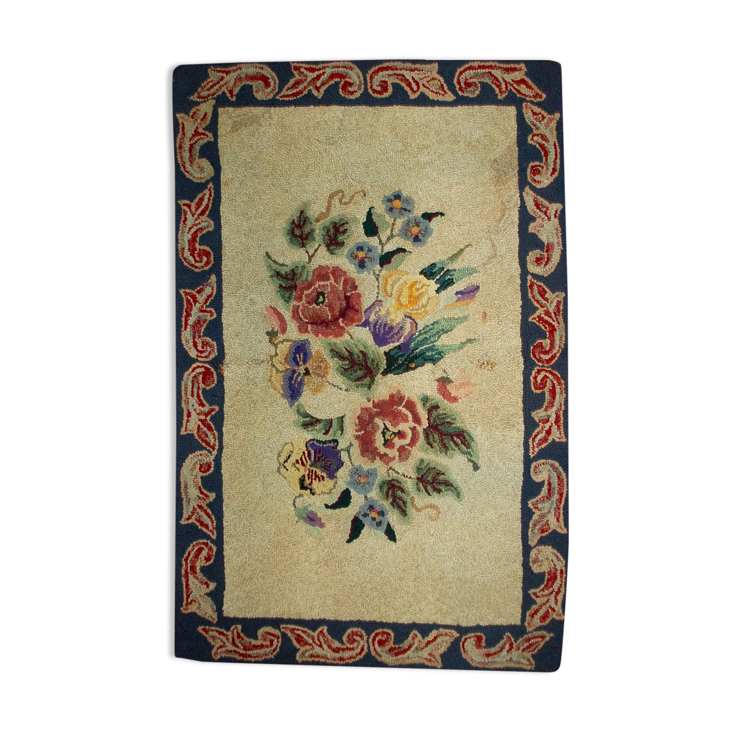 Old American Carpet Hooked handmade 67cm x 103cm 1900s