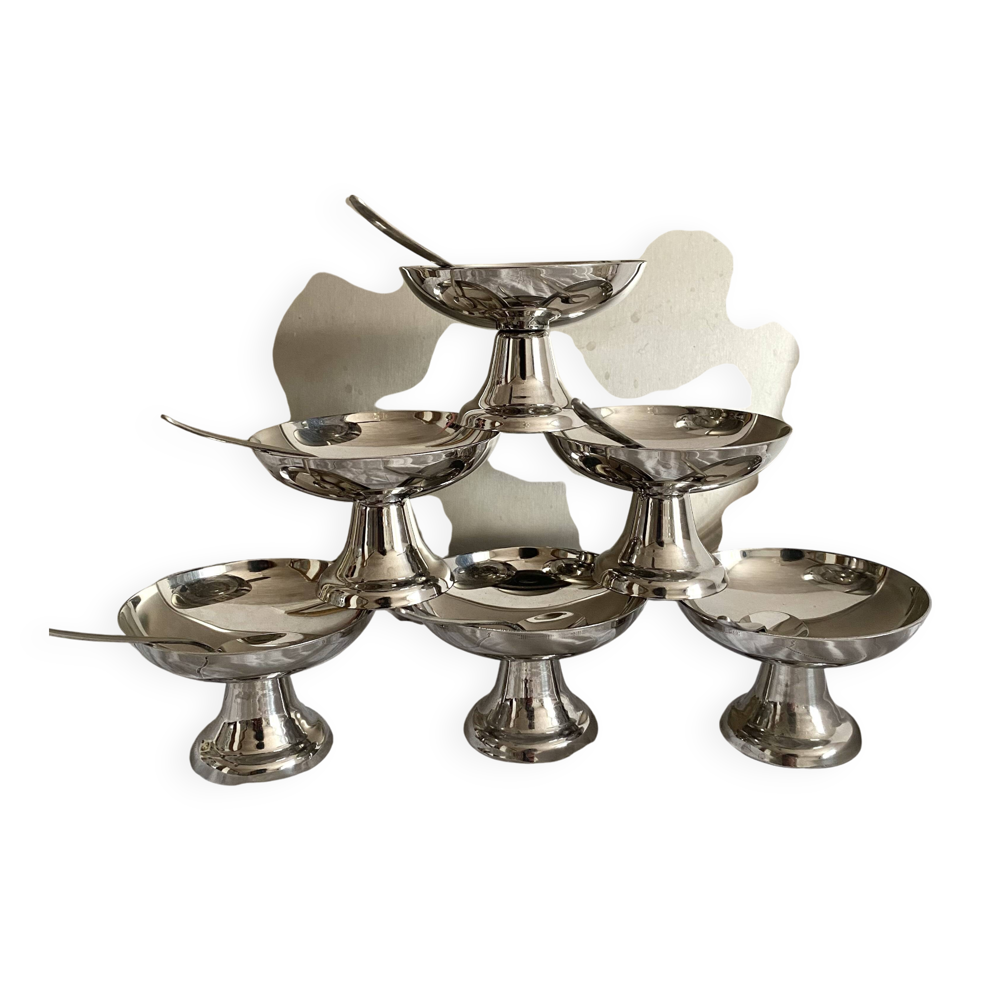 Stainless steel ice cream cup and tray set