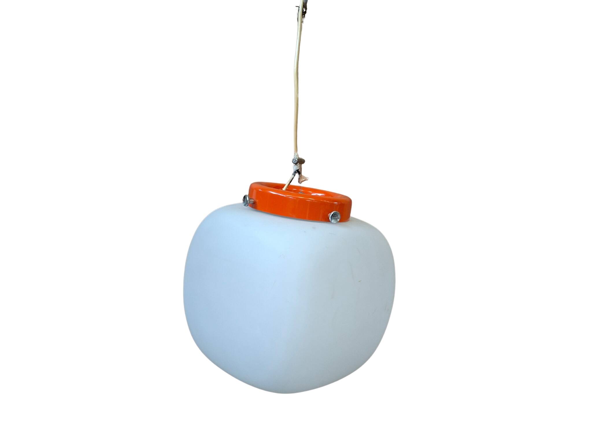 Lampada a Sospensione Vintage Space Age Anni '70 – Vetro Opalino e Arancion