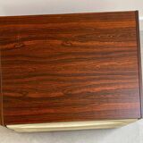 Mid Century rosewood cabinet with 2 beige plastic drawers