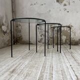 1950s metal and glass nesting coffee tables