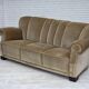 1960s, Danish 3-seater sofa, green furniture velour, oak wood legs.