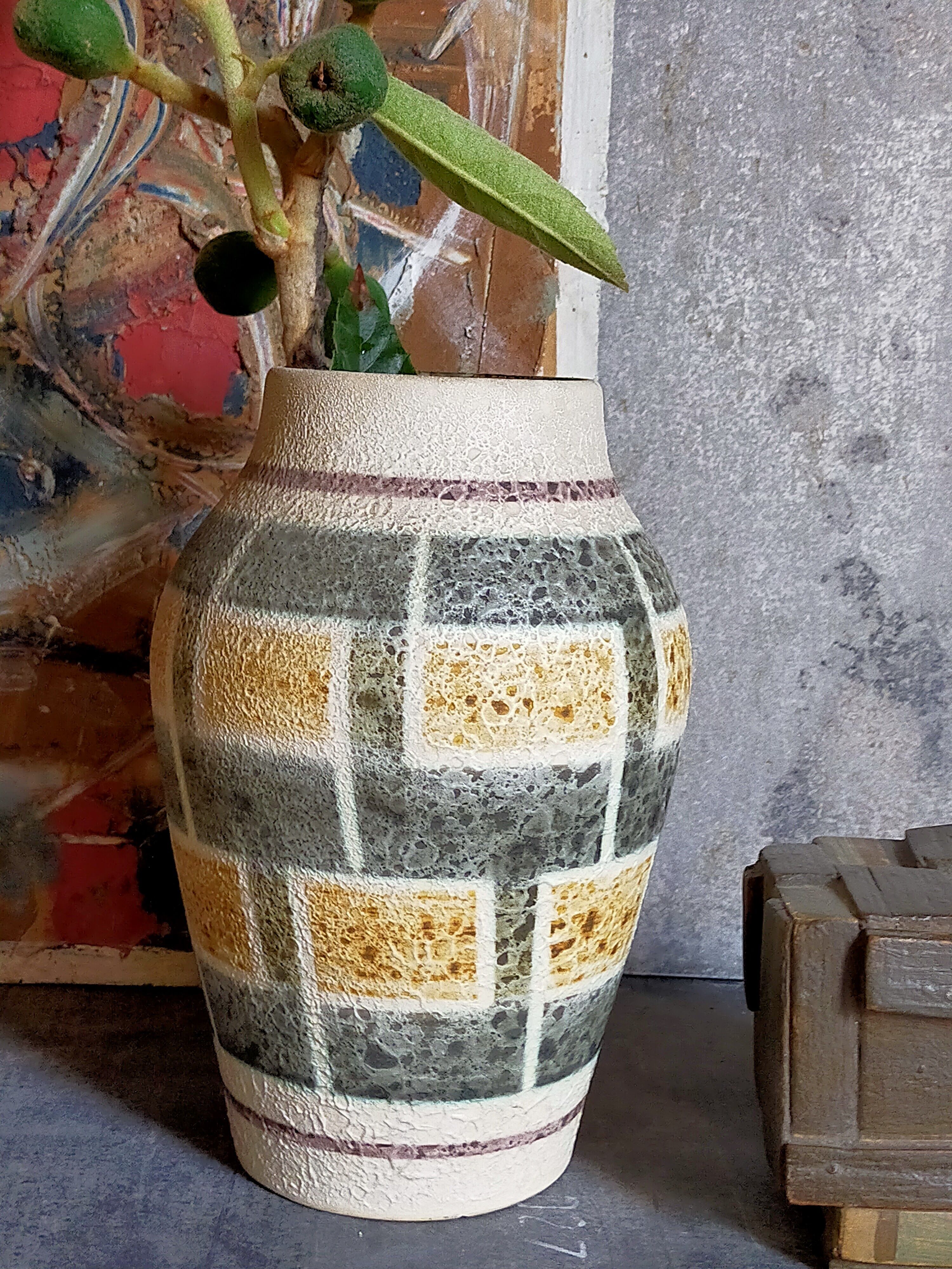 West-Germany vintage ceramic vase washes with graphic pattern