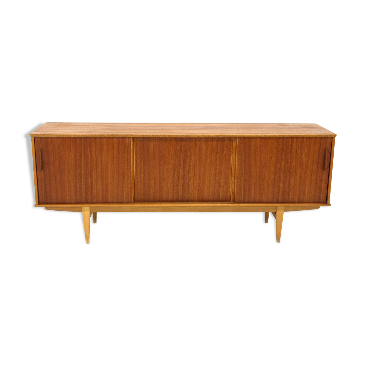 Scandinavian row in teak and oak, suede, 1960