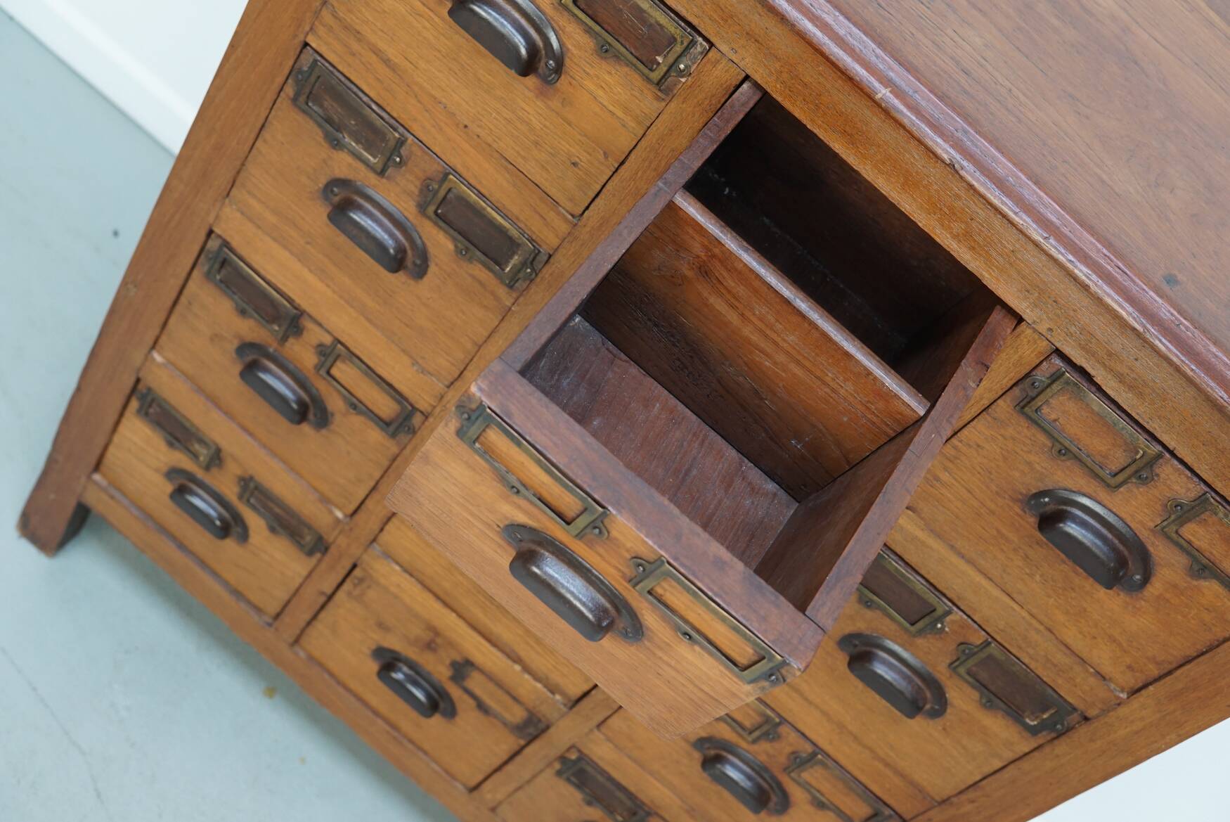 Vintage Dutch Teak Apothecary / Filing Cabinet, 1930s