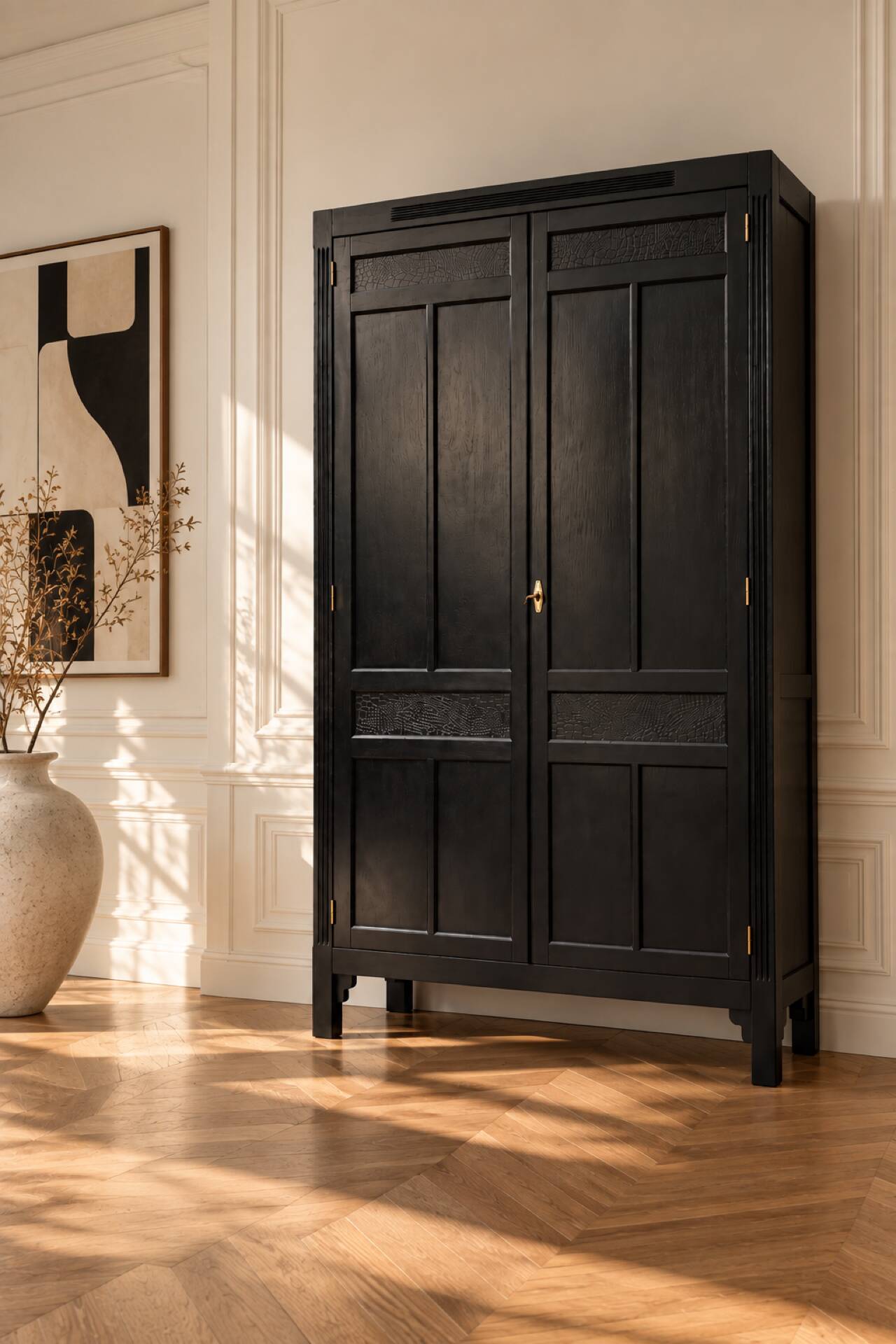 Renovated black Art Deco Parisian wardrobe
