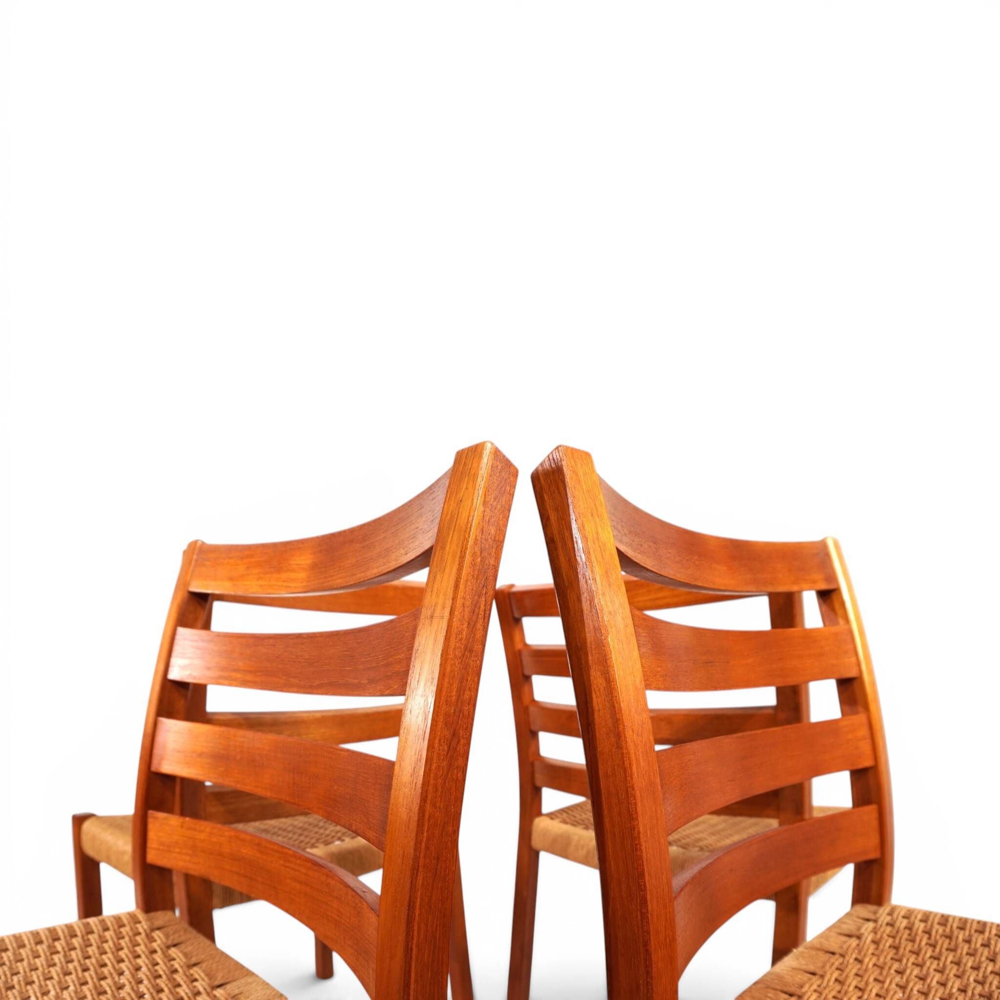 Niels Otto Møller Model 408, Set of 4 Teak Papercord Dining Chairs for J.L.