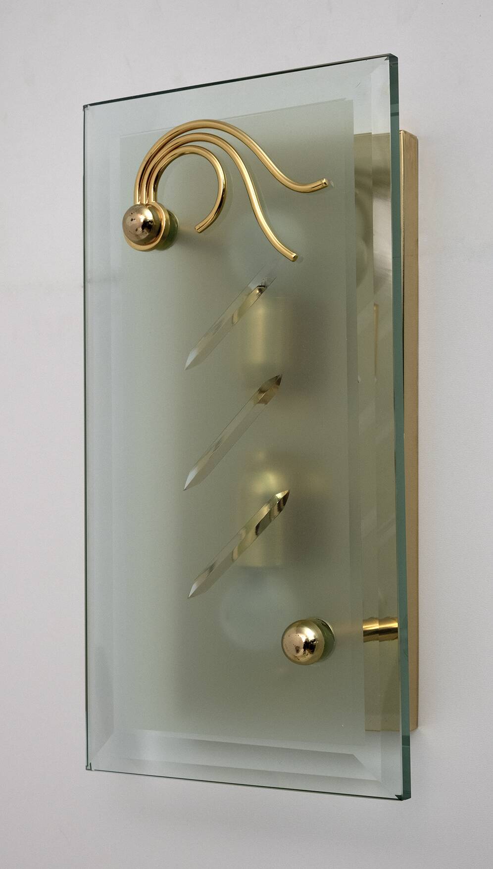 Pair of Mid-Century Modern Italian Crystal and Brass Sconces, 1970s