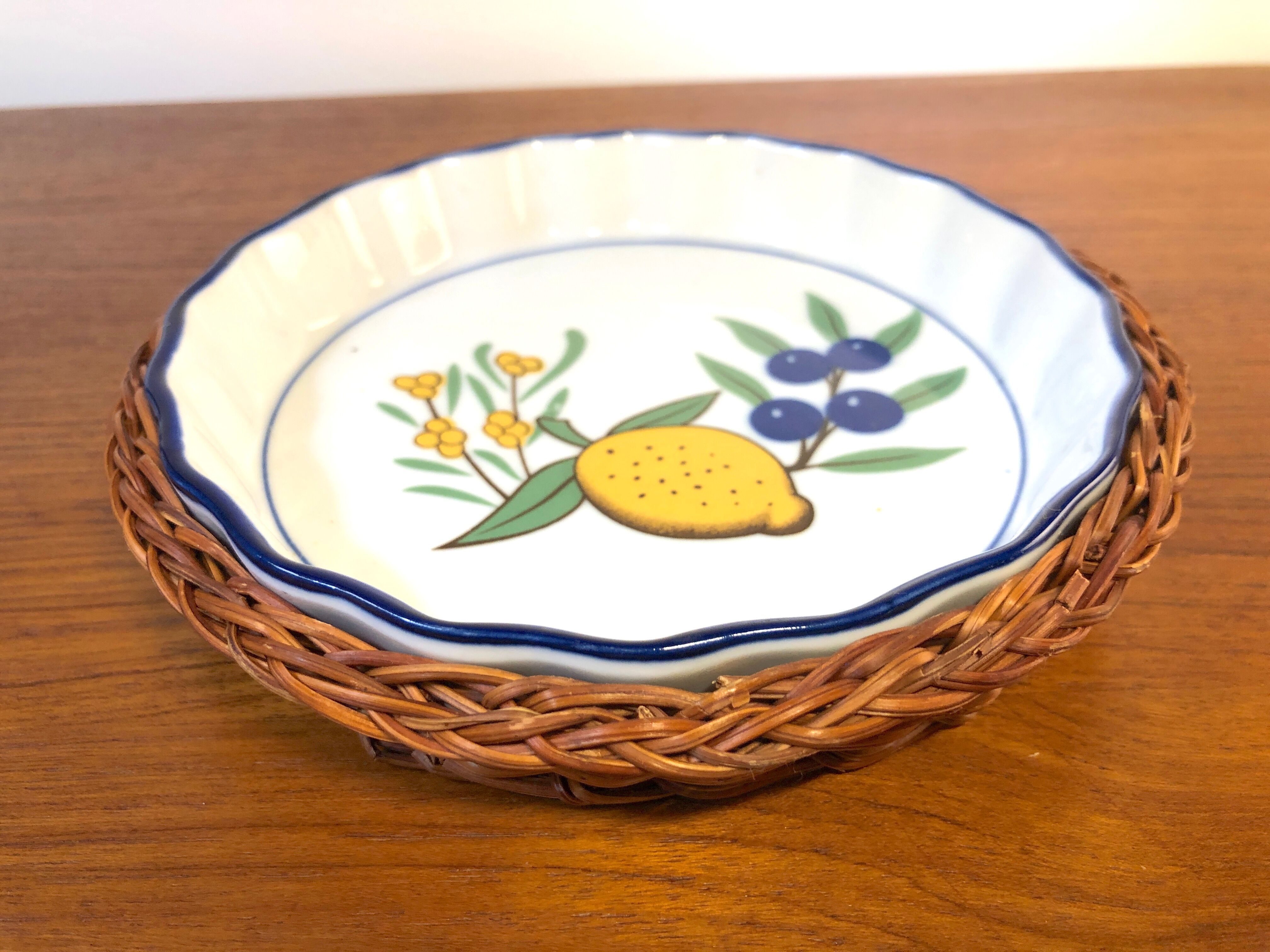 Vintage pie mold and wicker pan