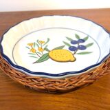 Vintage pie mold and wicker pan