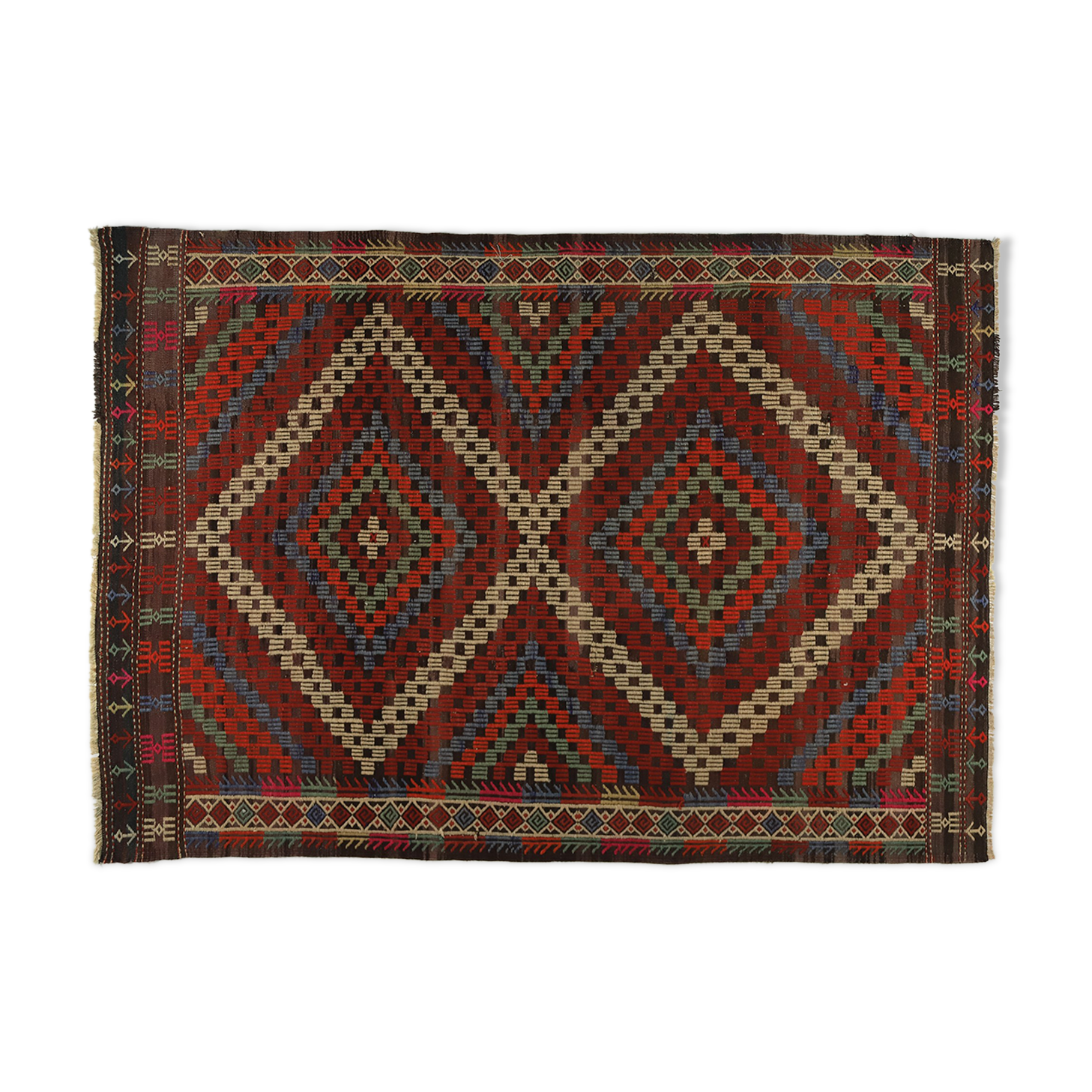 Anatolian handmade kilim rug 252 cm x 172 cm