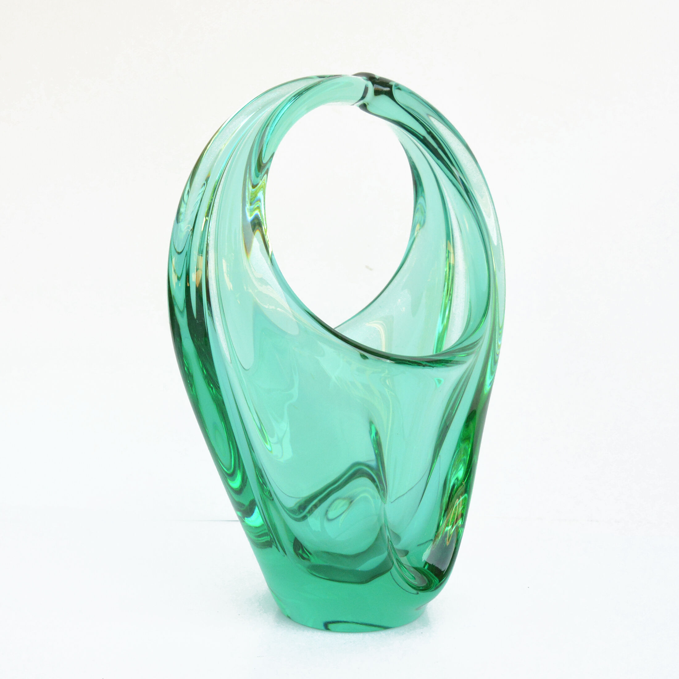 Panier en verre des années 1960, conçu par M. Klinger, Zelezny Brod Sklo, Tchécoslovaquie