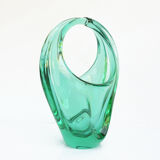1960s glass basket, designed by M. Klinger, Zelezny Brod Sklo, Czechoslovakia