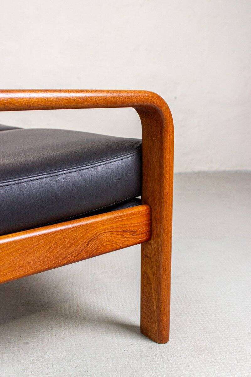 Vintage Two-Seater Teak and Leather Sofa by Olsen & Laursen, 1980s