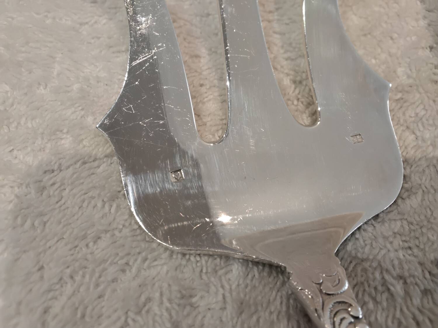 2-piece fish serving set, silver-plated metal, goldsmith V, rocaille marly