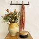 Wall-mounted coat rack with 4 hooks in metal and brass