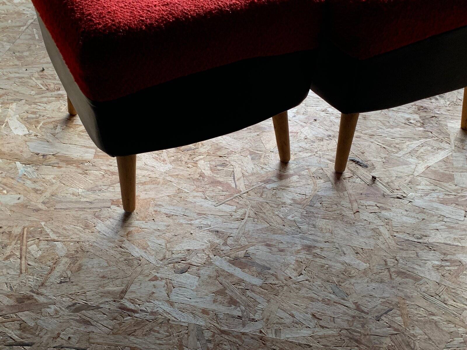 Mid-Century Stools or Ottomans in Red and Black, 1950s, Set of 2