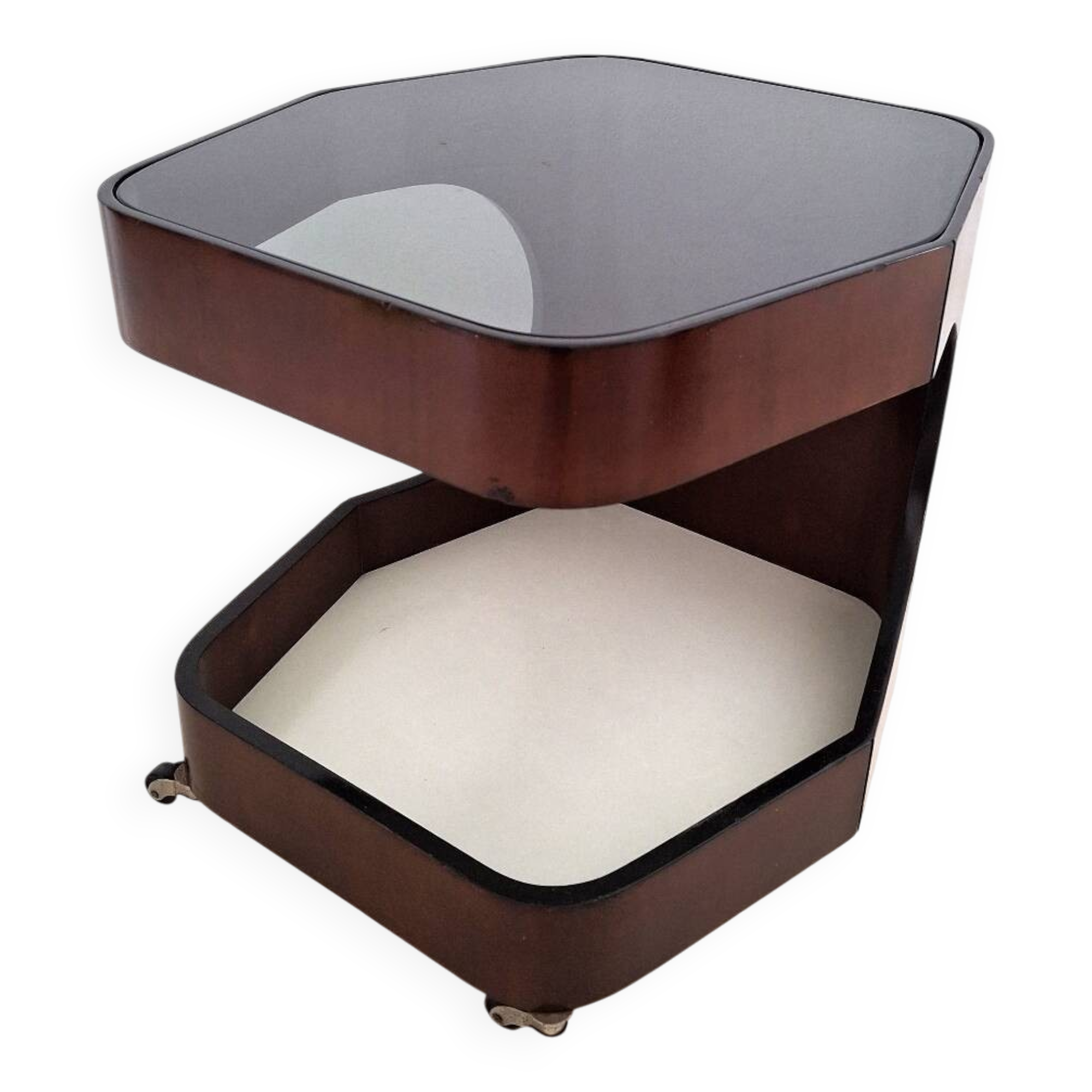 Table basse italienne vintage sur roulettes, années 1970