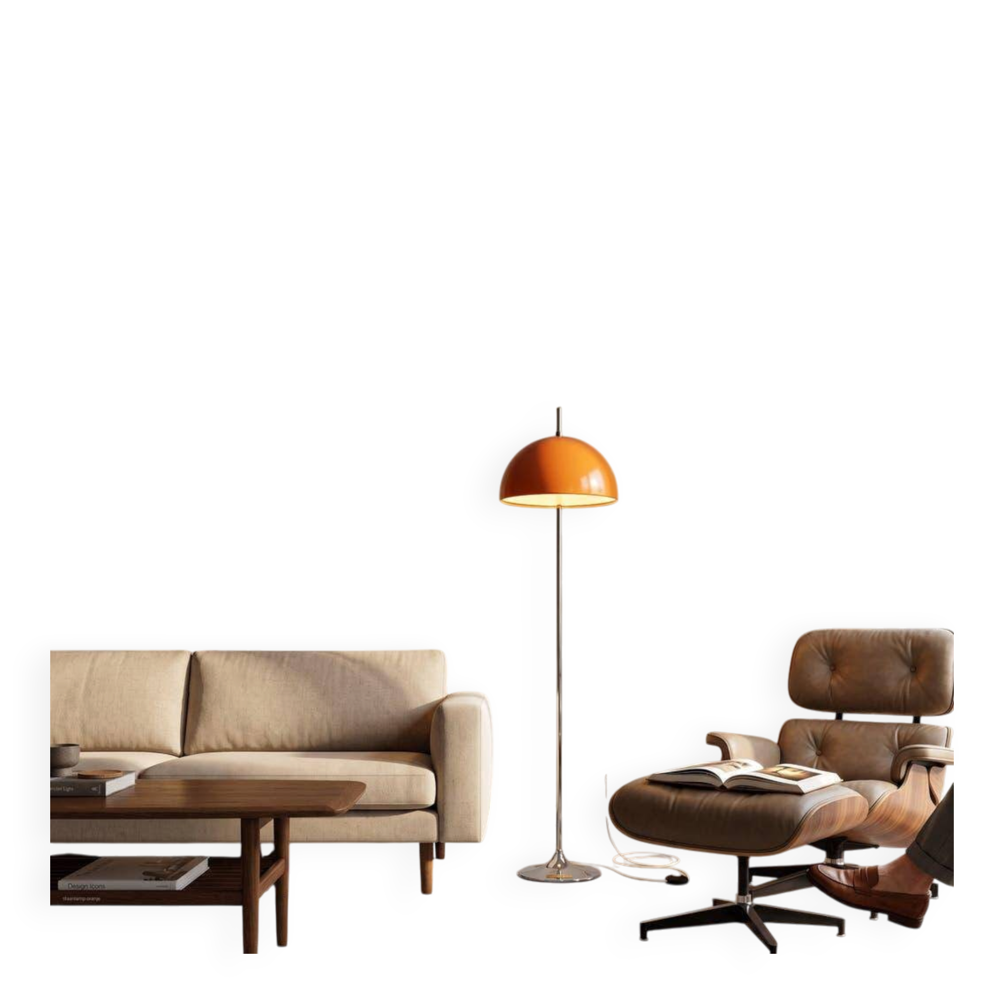 Lampadaire vintage chromé avec abat-jour orange
