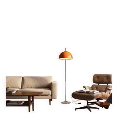 Lampadaire vintage chromé avec abat-jour orange