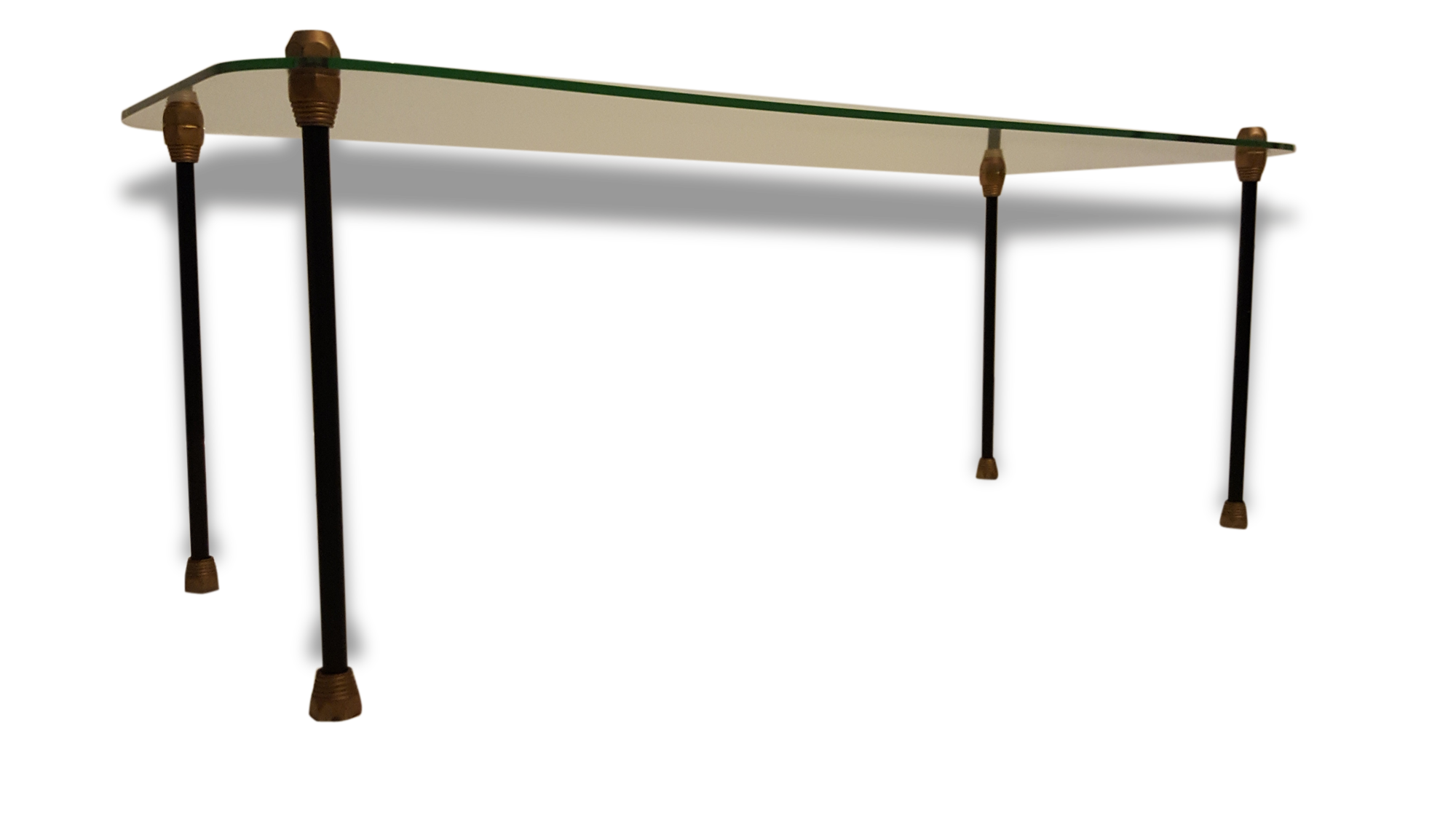 Glass table with brass tip