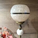 Art Deco lamp 1930 brass, alabaster, Clichy pink glass globe