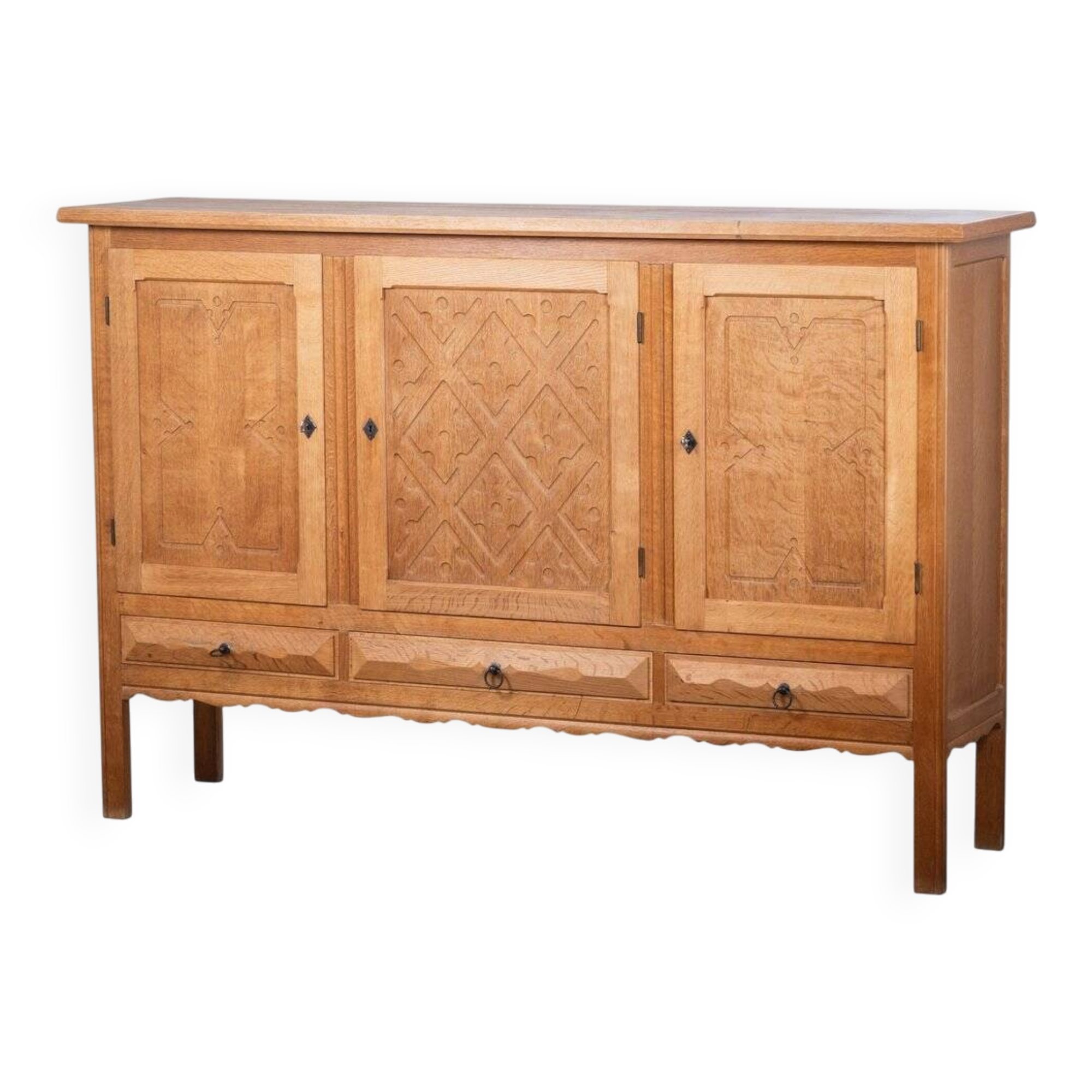Brutalist Oak Sideboard attributed to Henning Kjærnulf, Denmark, 1960s