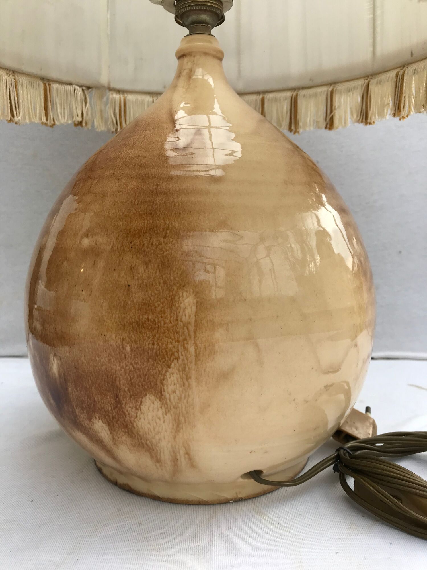 Former lamp Louis Thiam Nancy ceramics beige - abat-day vintage white fabric