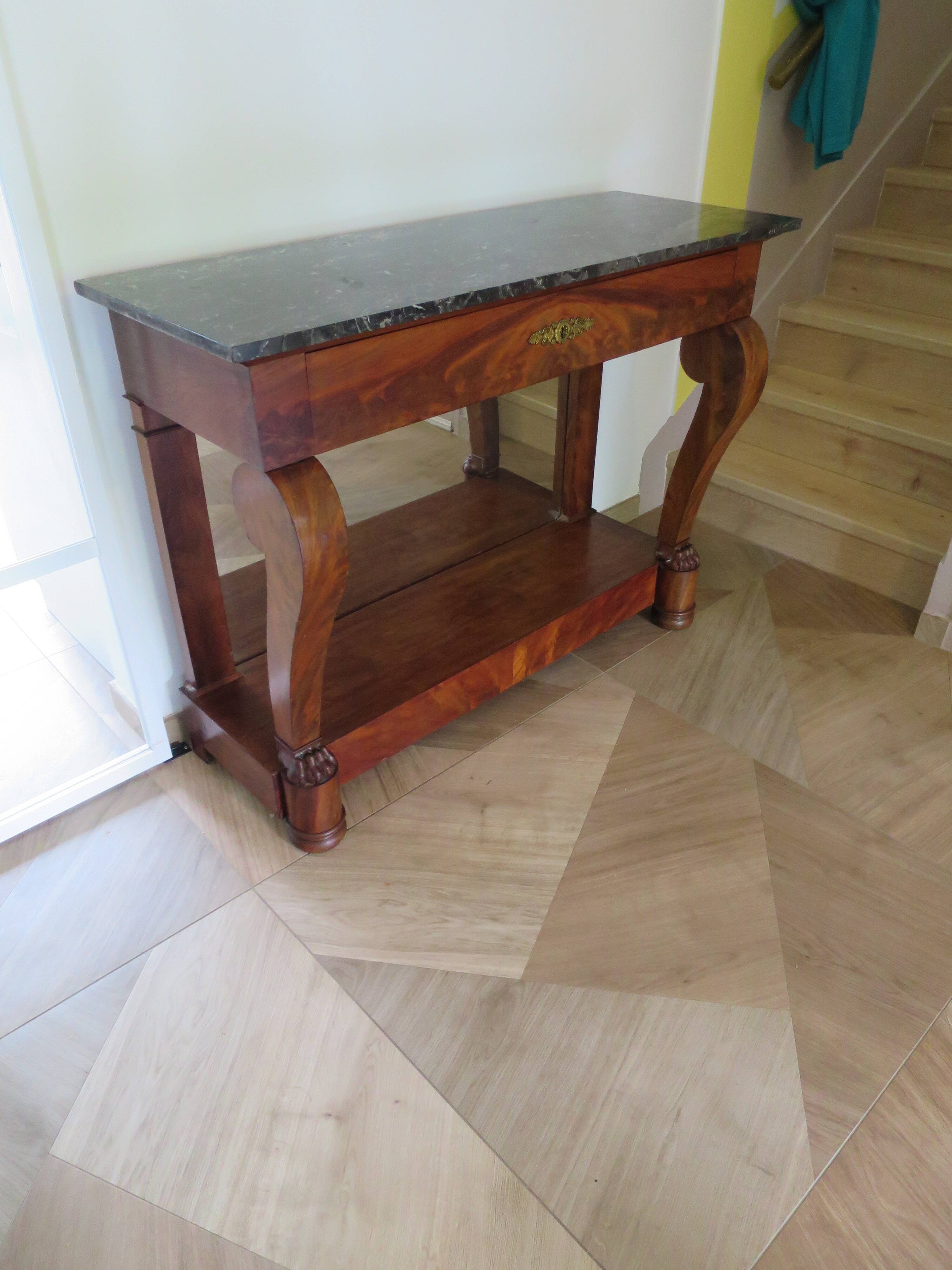 console-style empire/restauration-à crosses-fond de miroir-pieds griffes