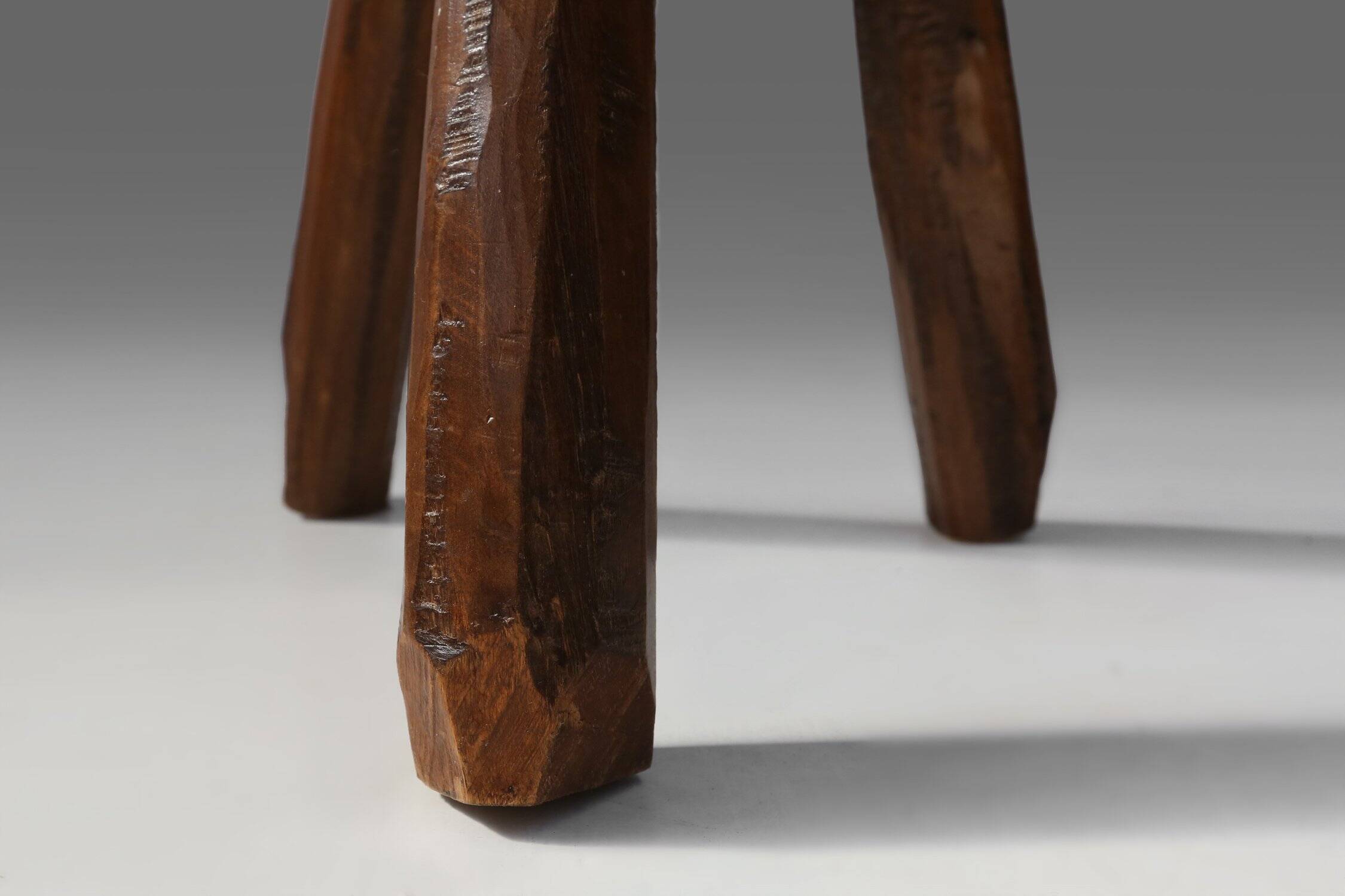 Tabouret en chêne fait main rustique, France, 19ème siècle