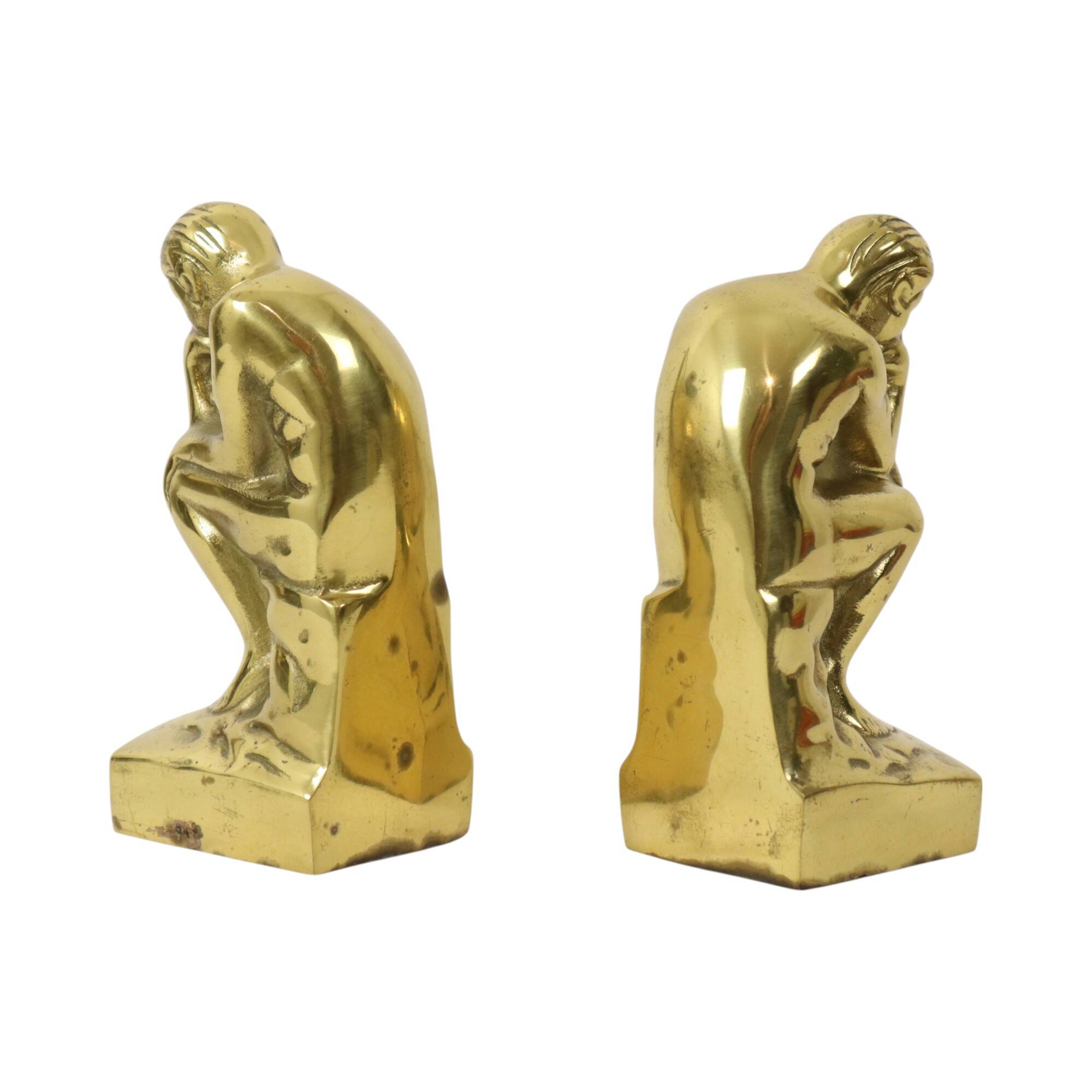 Serre-livres italiens en laiton "Le Penseur" Rodin Regina