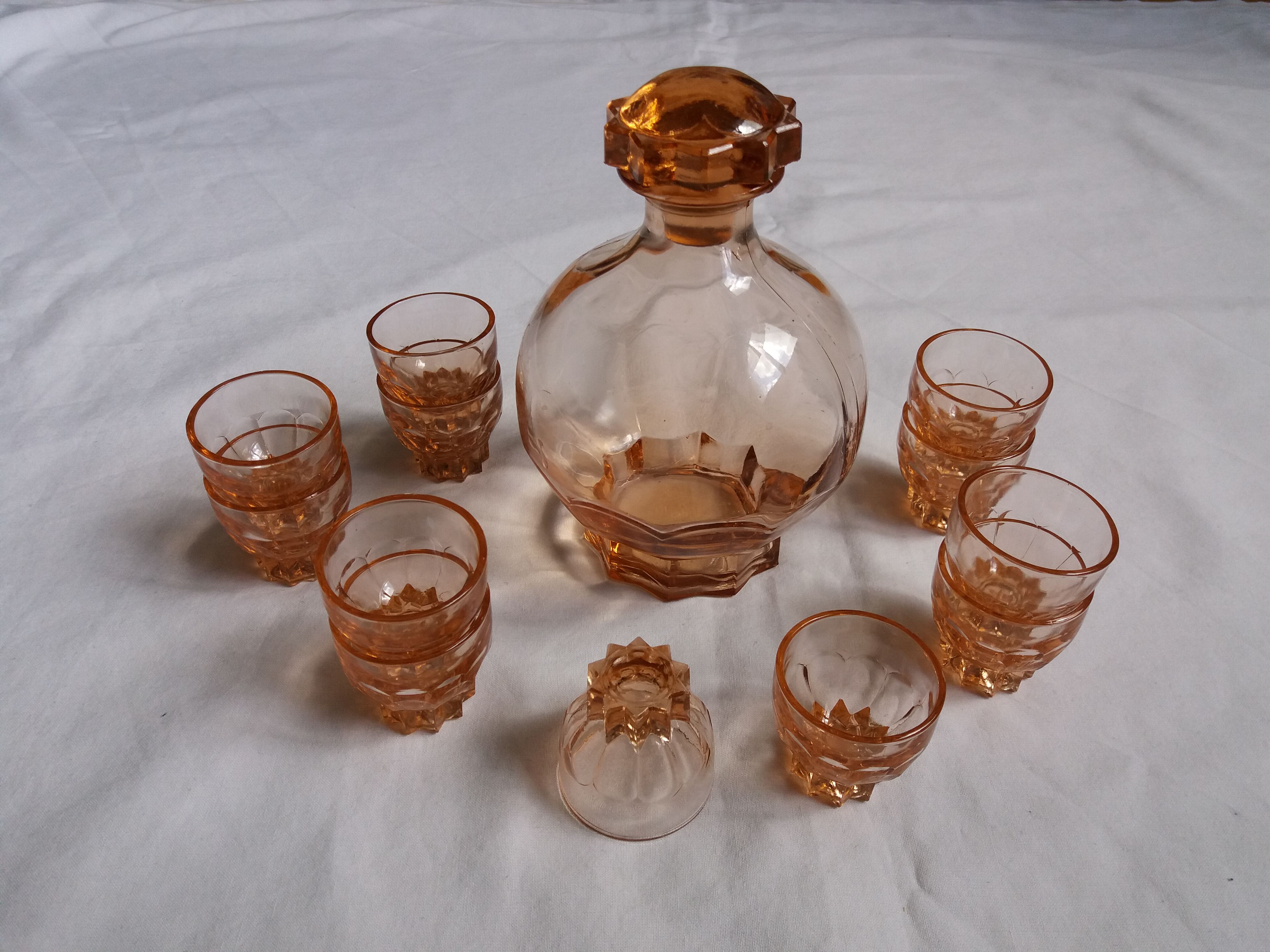 Rosaline carafe liqueur service and 12 glasses salmon pink