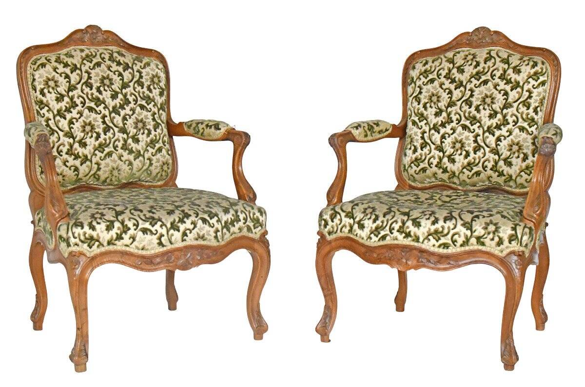 Pair of Louis XV style cabriolet armchairs
