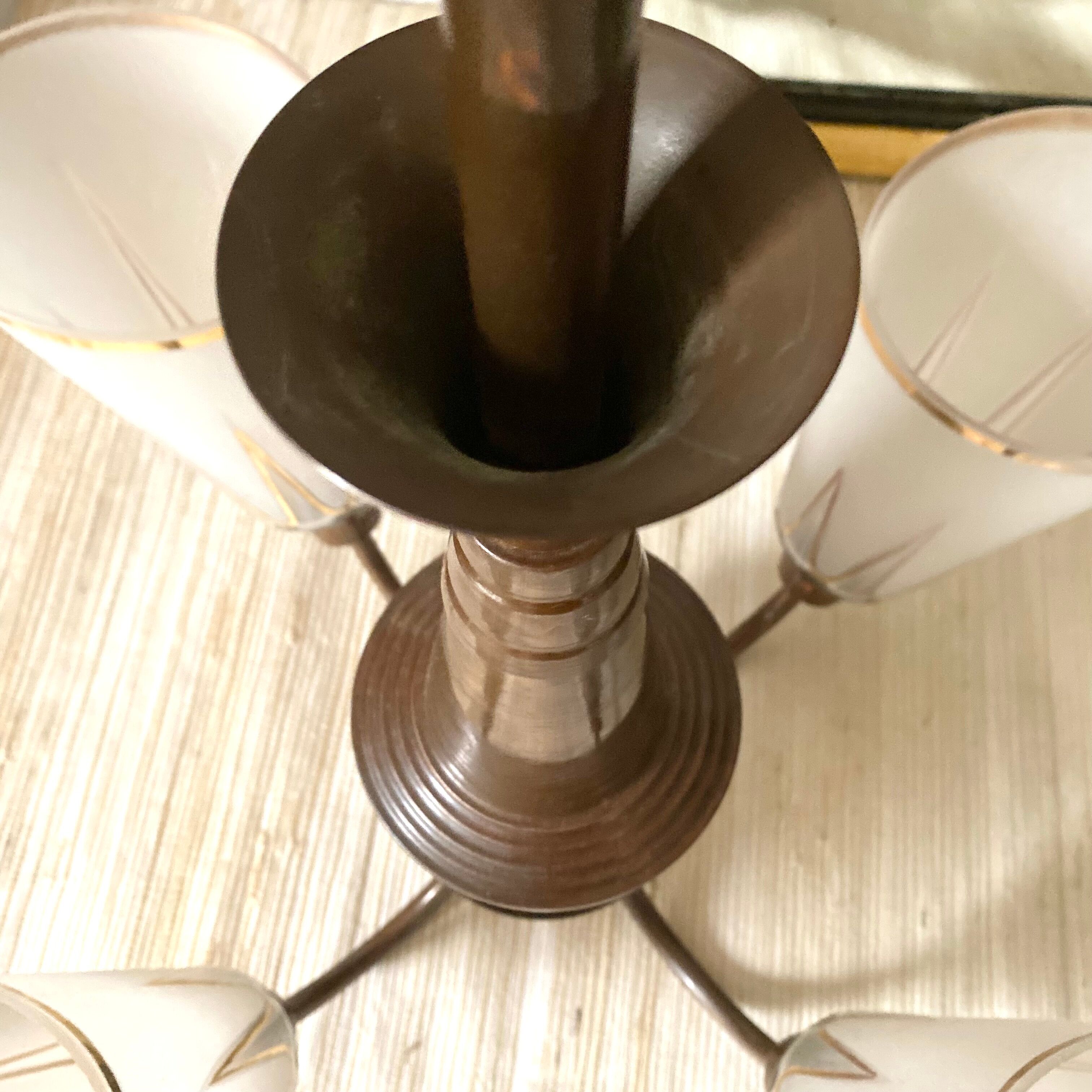 Art deco chandelier in copper and granite glass