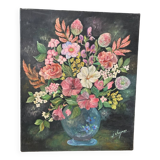 Oil on canvas bouquet of pink flowers