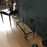 Coffee table in glass  black metal and brass vintage 1950