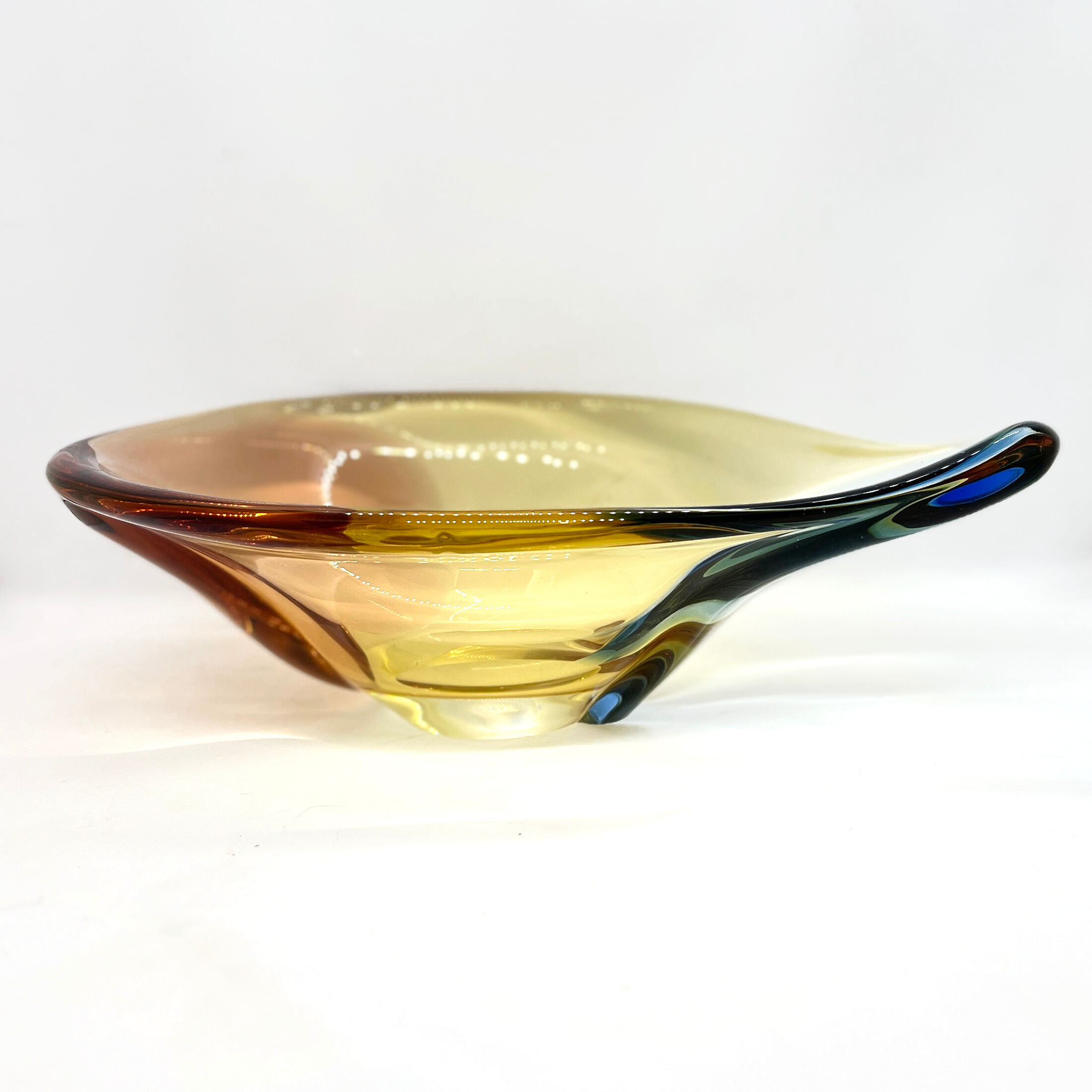 Organic modern glass platter designed by H. Machovska Mstišov Moser Karlovarske Sklo Cechoslovakia