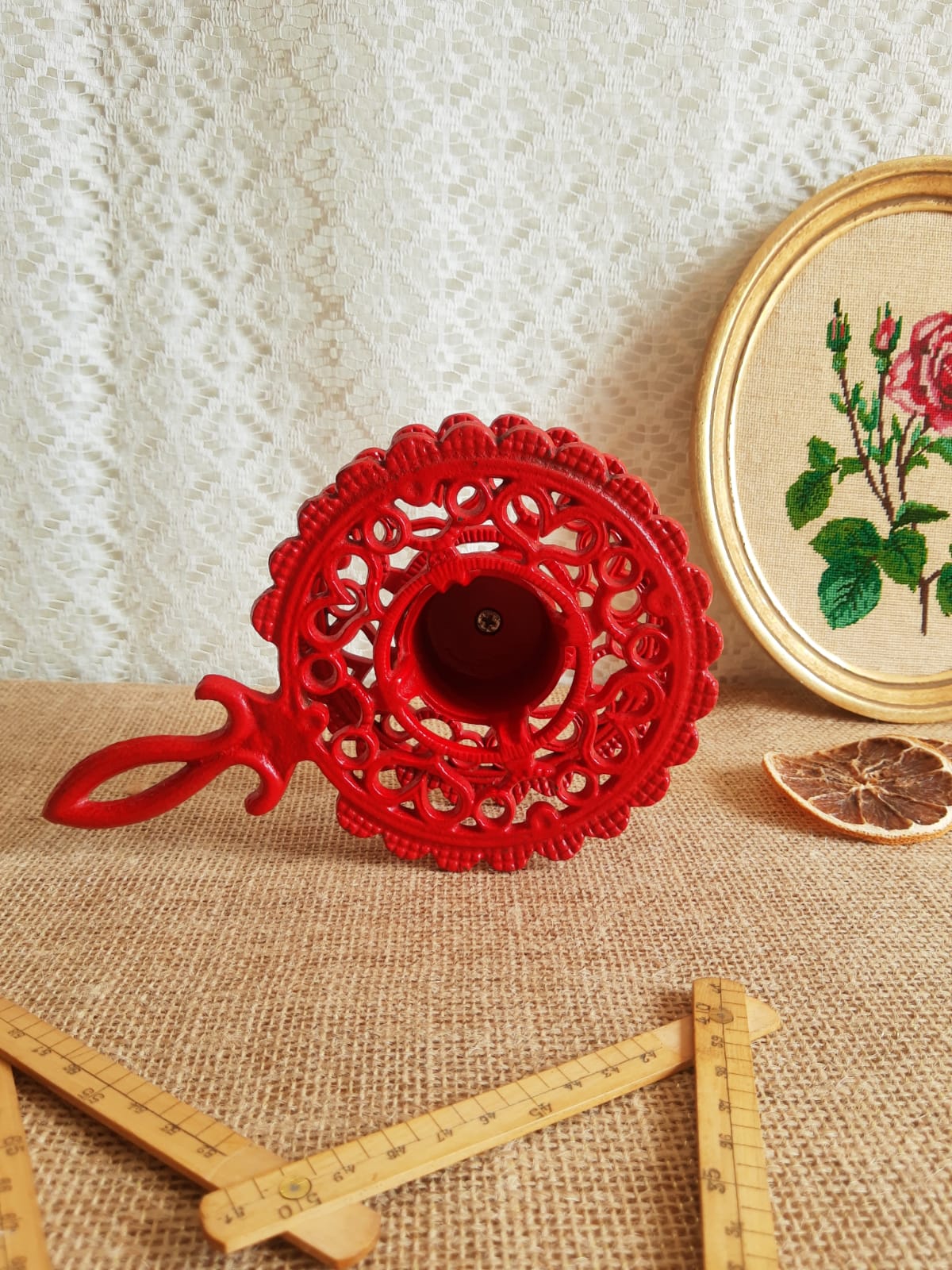 iron candle holder vintage red cellar rat