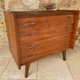Vintage walnut commode with tapered legs circa 1950s