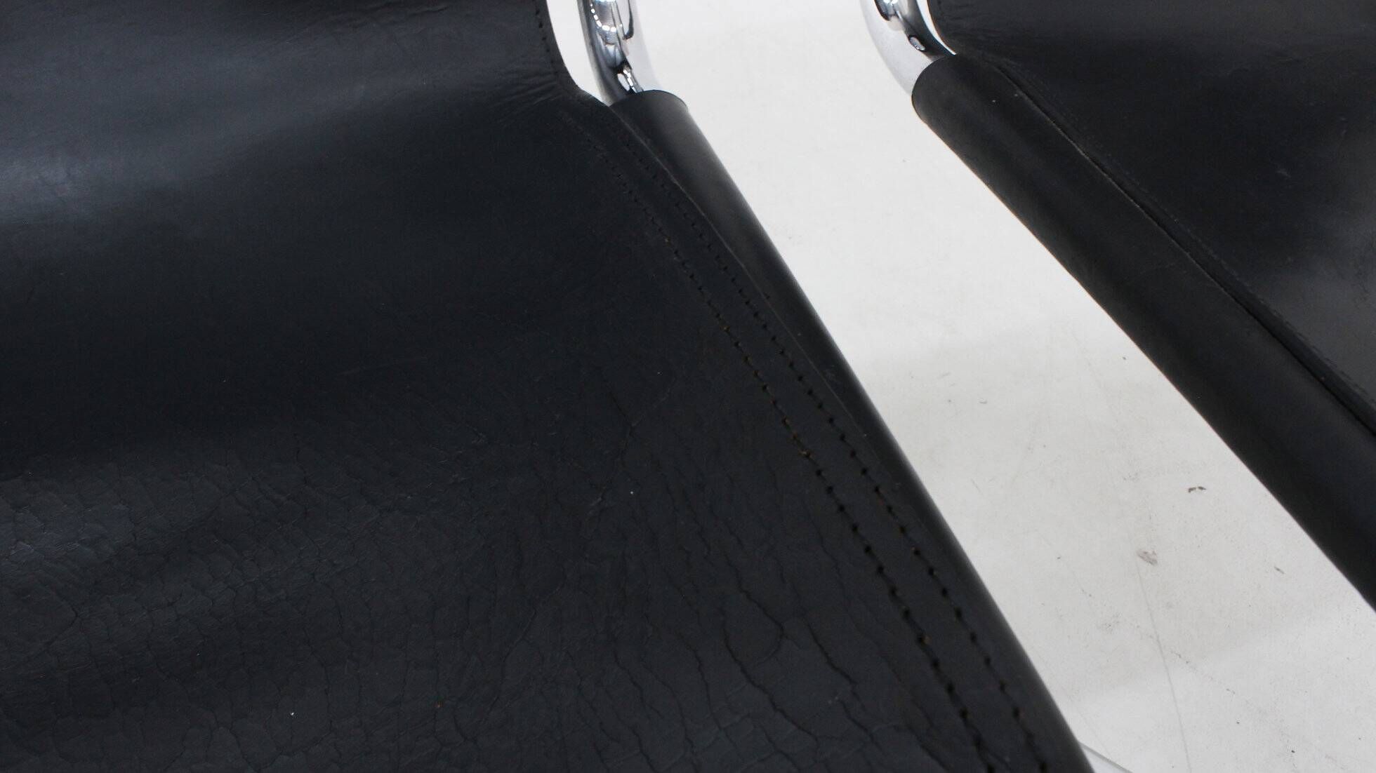 Giotto Stoppino black leather and chrome vintage dining chairs model Jot