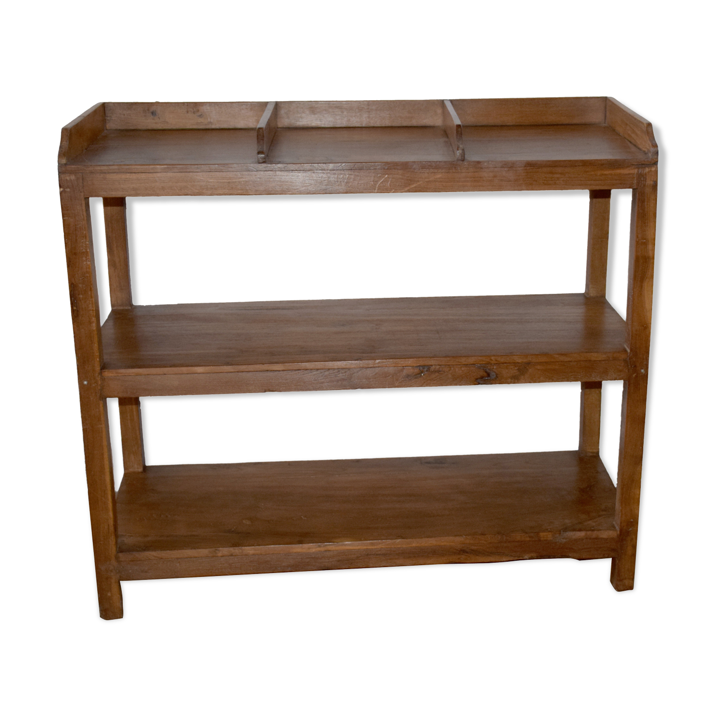 Three-level teak shelf
