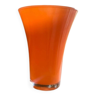 Vintage Opaline Glass Vase Orange - 1970s - Pop Style