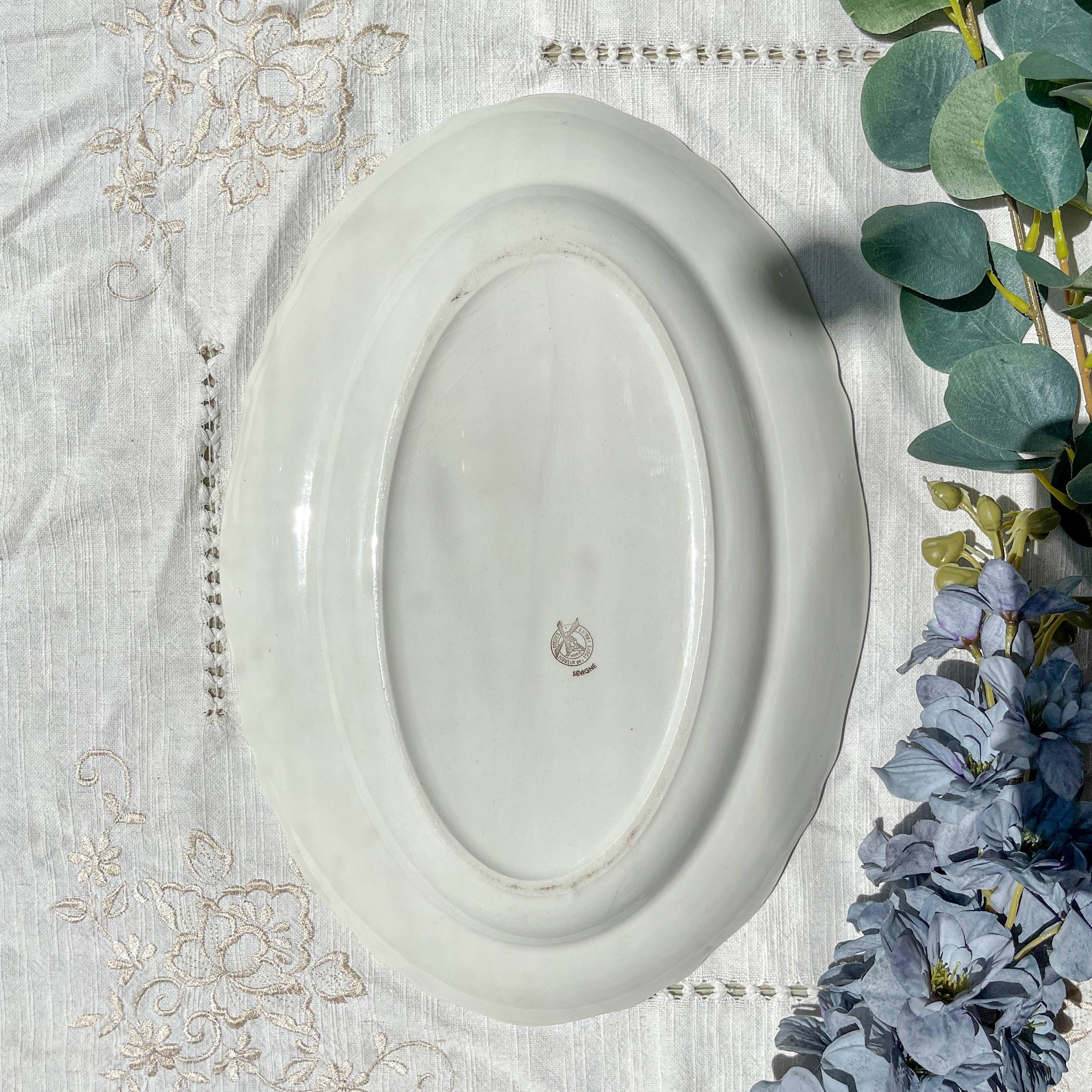 Oval dish Moulin des loups orchis sévigné floral pattern blue gray
