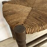 Country stool in wood and straw