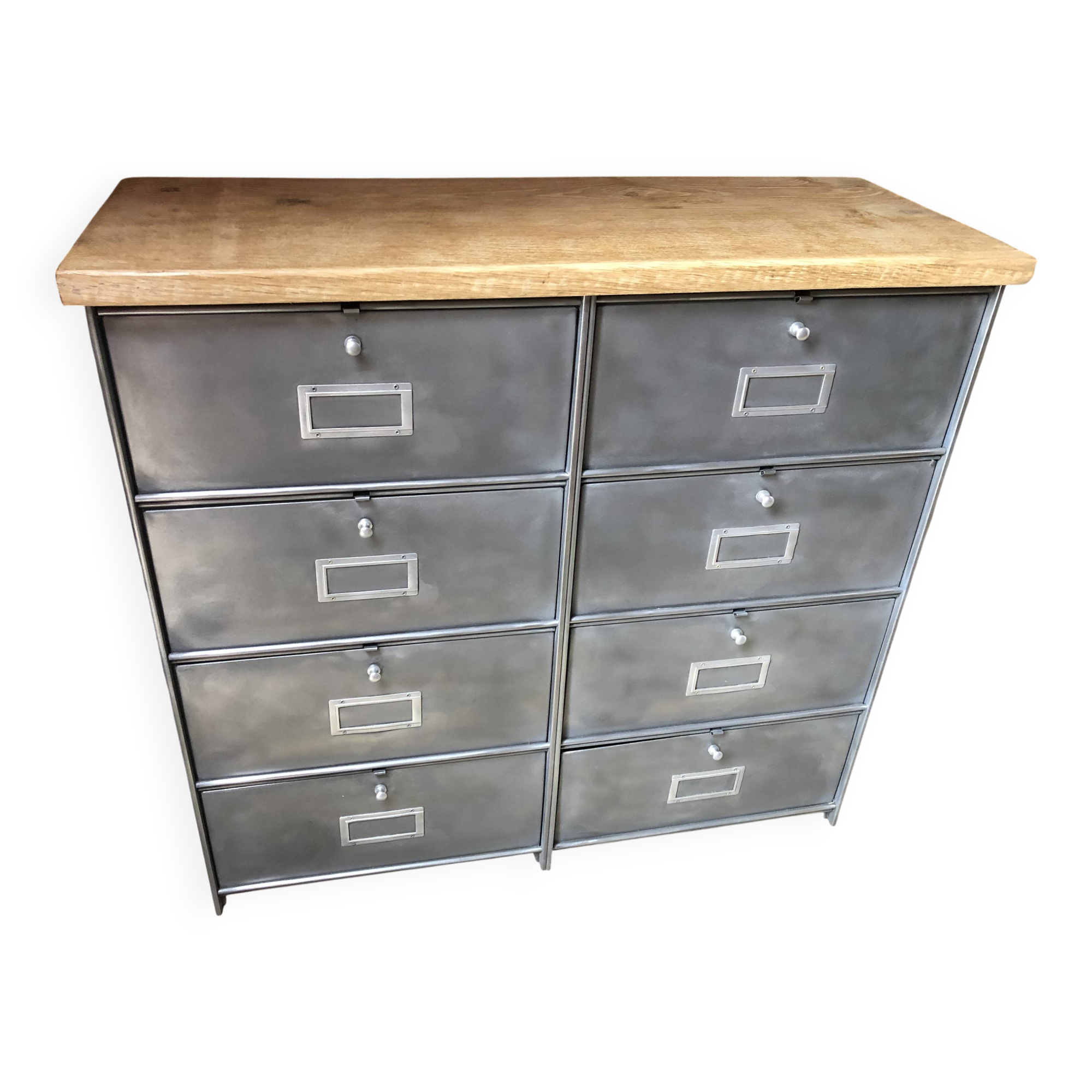 Ronéo industrial wood and metal 8-door cabinet