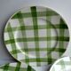 3 flat plates vintage art deco style, green checkered, Moulins des Loups