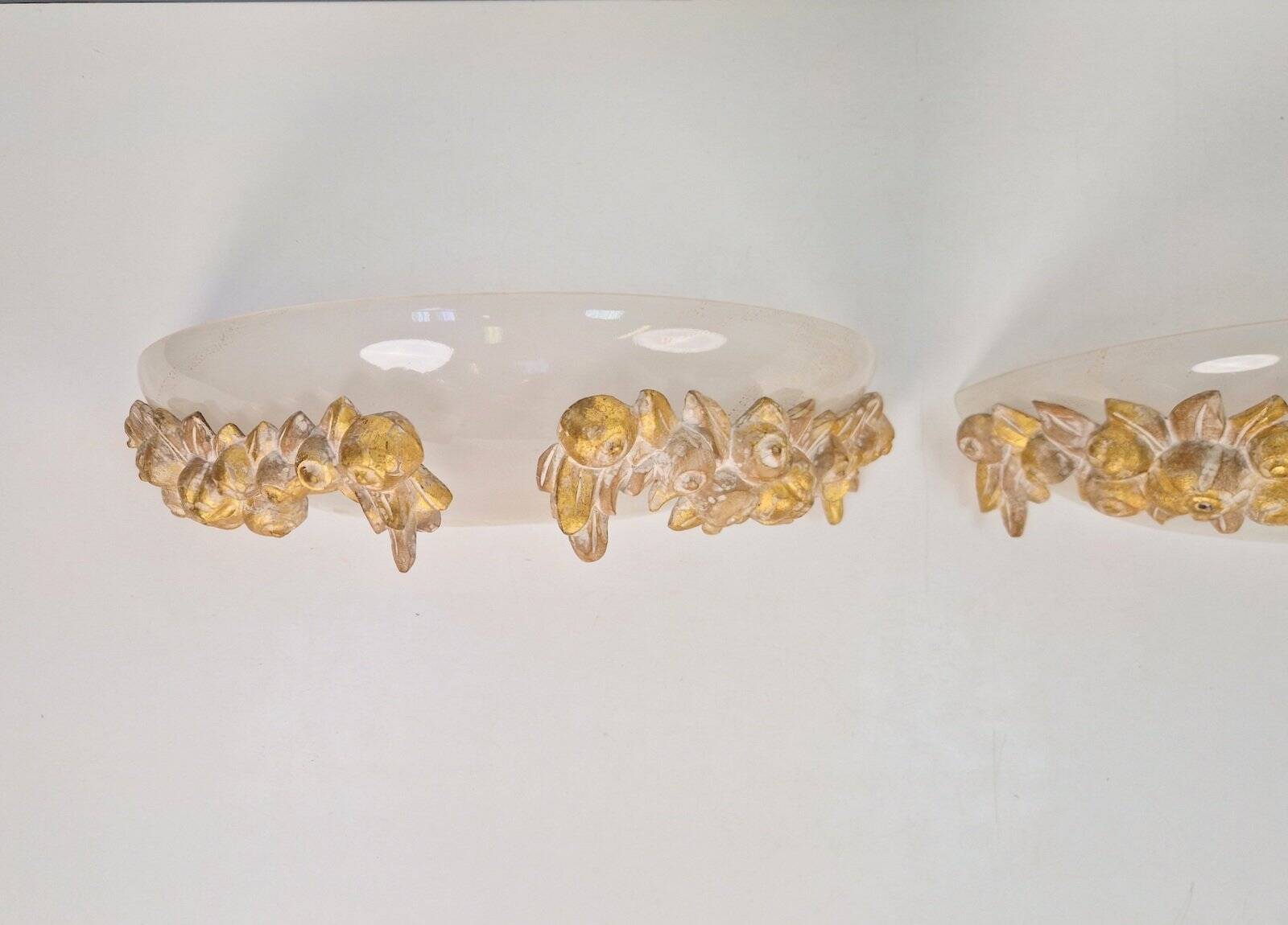 Vintage Bowl Wall Lamps in Goldleaf Murano Glass, Italy, 1970s, Set of 2